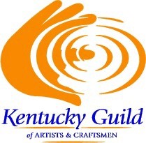 Logo for Kentucky Guild of Artists and Craftsmen Orange Hand and Purple