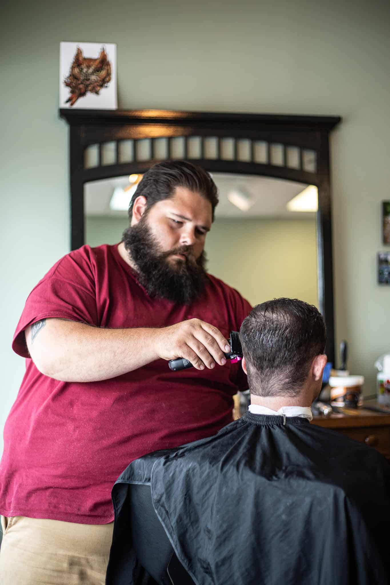 Aaron Hughes, cutting hair at Twisted Willow