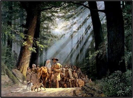 Daniel Boone leading immigrants through Cumberland Gap