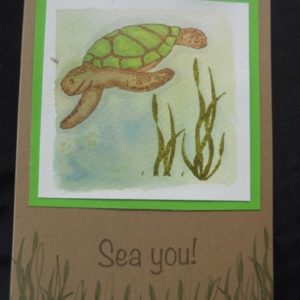 alcohol marker sea turtle greeting card with the text "Sea You!"